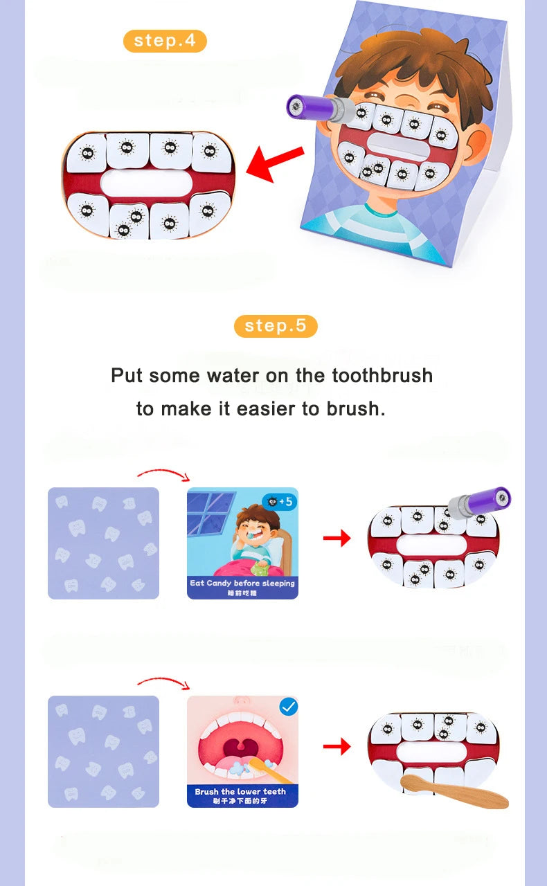 Montessori Parent-Child Interaction Simulation Brush Teeth Childhood Educational Toys Fine Motor Board Games Puzzle Toys For Kid
