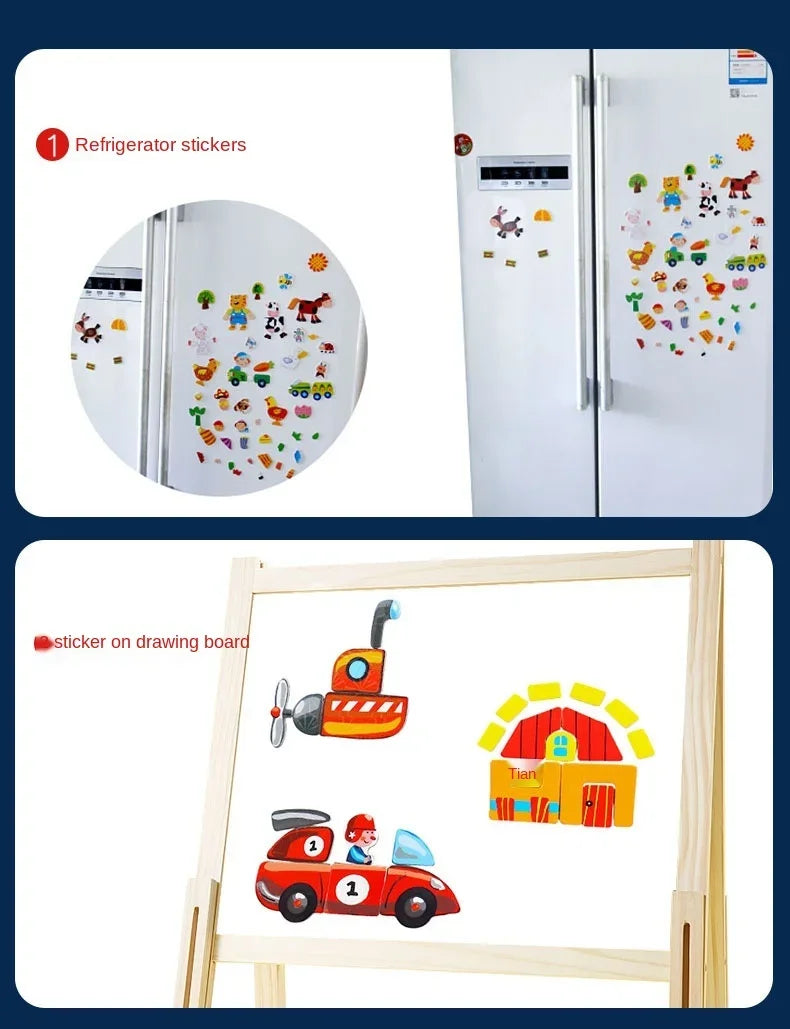 Magnetic 3D Puzzles for Kids Montessori Games Educational Toys for Children Blackboard Whiteboard Drawing Wooden Jigsaw Puzzle