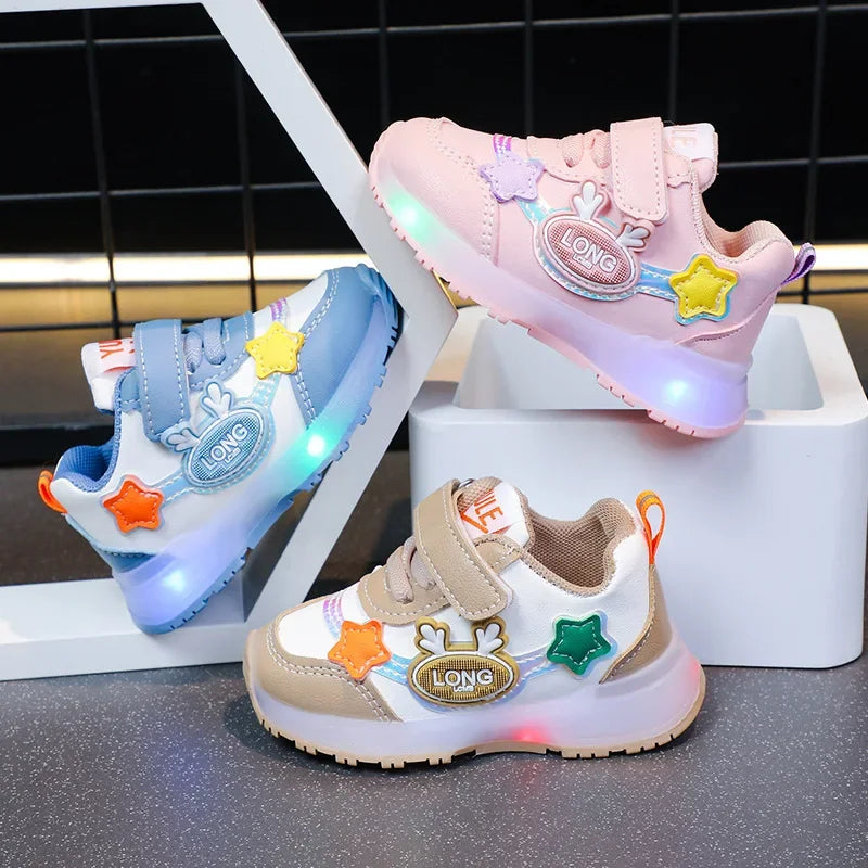 2025 New Arrival Boys Girls Kids Light Up Sneakers Waterproof Leather Sports Shoes Children Running Shoes