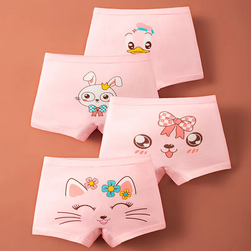 4pcs Cotton Girls Soft Panties Baby Lovely Character Pattern Cartoon Panty Students Boxer Briefs Kids Underwears Children Boxers