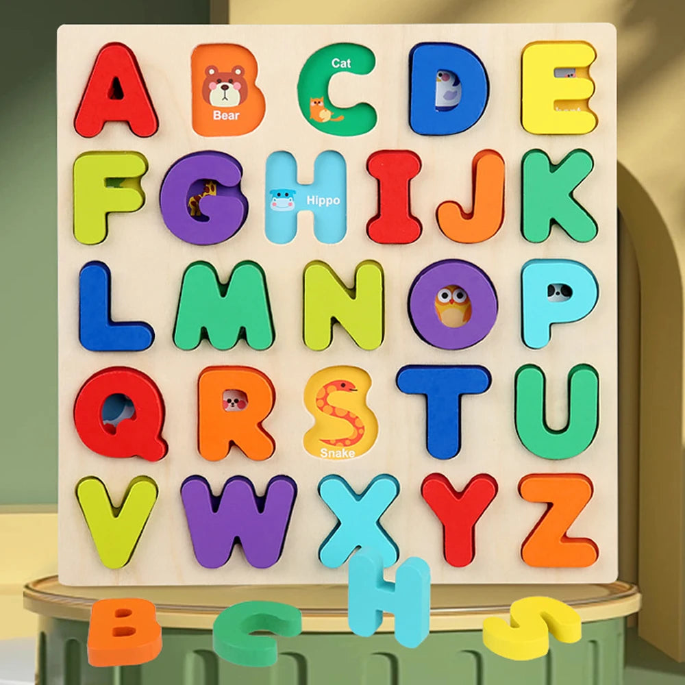 Wooden Puzzle Montessori Baby Toys Kids Alphabet Number Matching Game Preschool Children Early Educational Children Game Toy