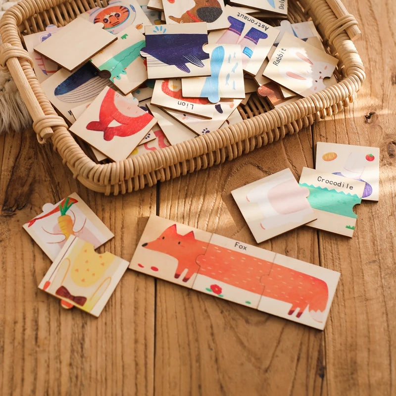 Wooden Puzzle 48PC Board Games Cartoon Animal Wooden Creative Puzzle Montessori Education Wooden Toys 3D Puzzles Learning Toys