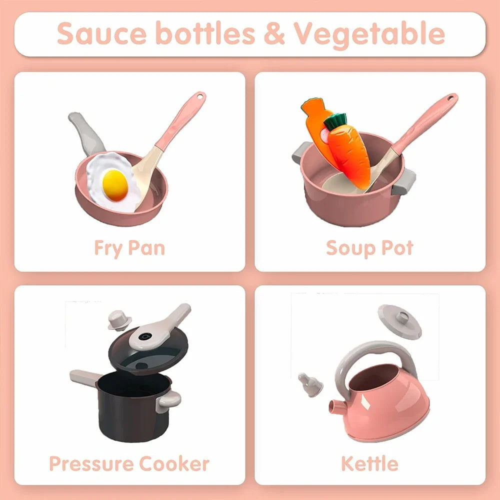Kids Kitchen Toys Set 92/69/59 PCS Play Kitchen Accessories Kit with Play Pots Pretend Food Cooking Toy Toddler Girls Boy Gift