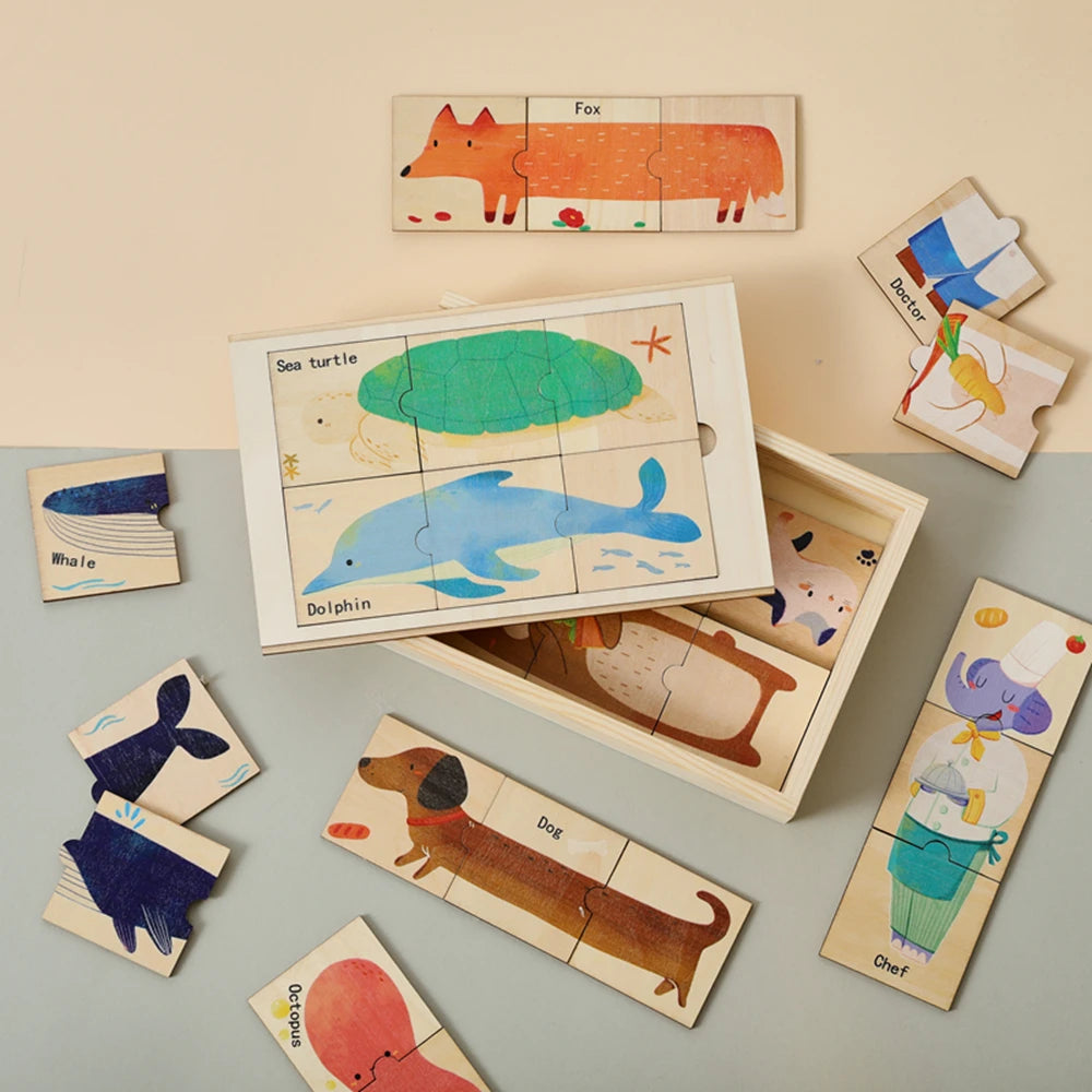 3D Wooden Jigsaw Puzzles for Children Cartoon Animal Hand eye coordination game Baby Educational Puzzles Toy Baby puzzle gift