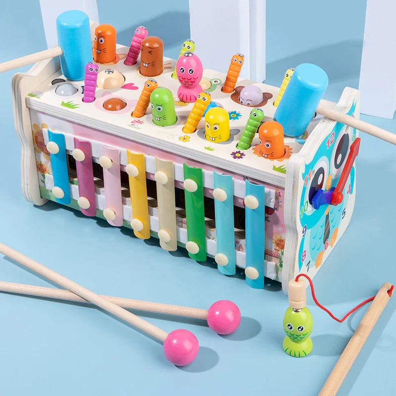 BabyToys bebe Toddler Kids Wooden Fun Game Montessori Activity Toys For Children Elephant Beating Whack-A-Mole Hammer Pounding