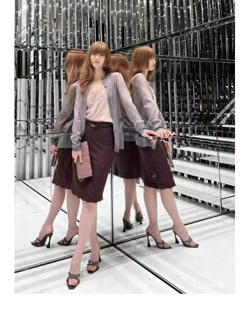 2025 Summer Women's High Heel Sandals Cross Rhinestone Square Head Open Toe Sandals Silk Sexy Stiletto High Heels Mules