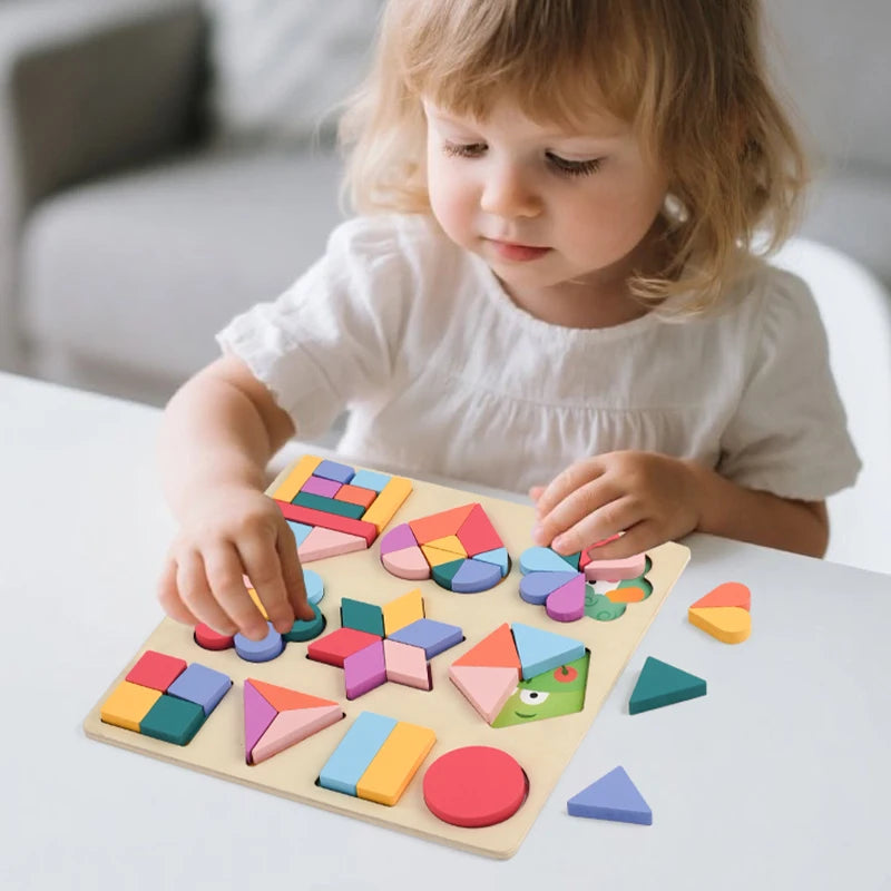 Baby Monterssori Toy Wooden Jigsaw Puzzle Geometric creative jigsaw 3D Puzzle Preschool toys for children's Early Educational