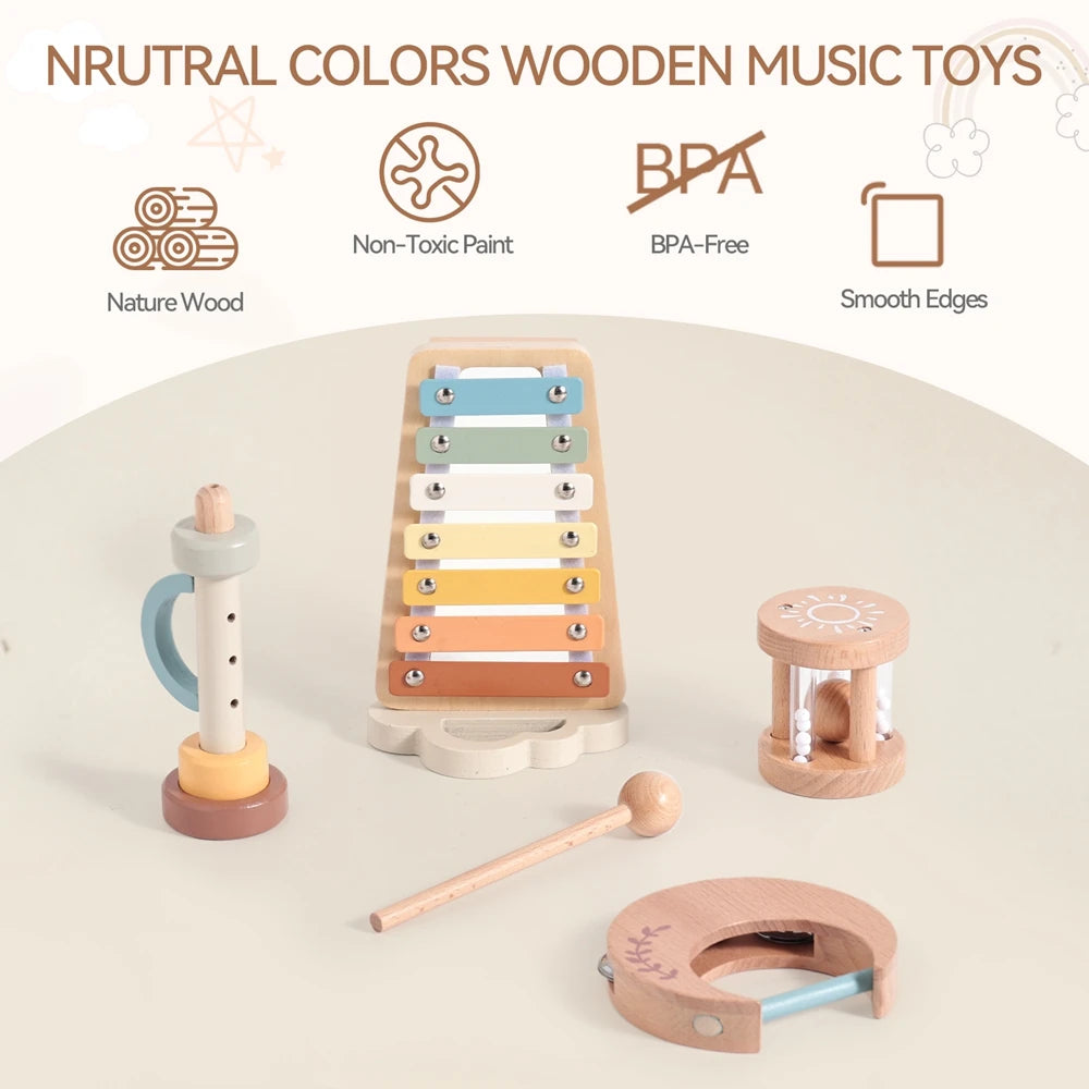 Musical Instruments Montessori Music Baby 0 12 Months Toys Drum Xylophone Kids Early Educational Wooden Instruments Baby Toys