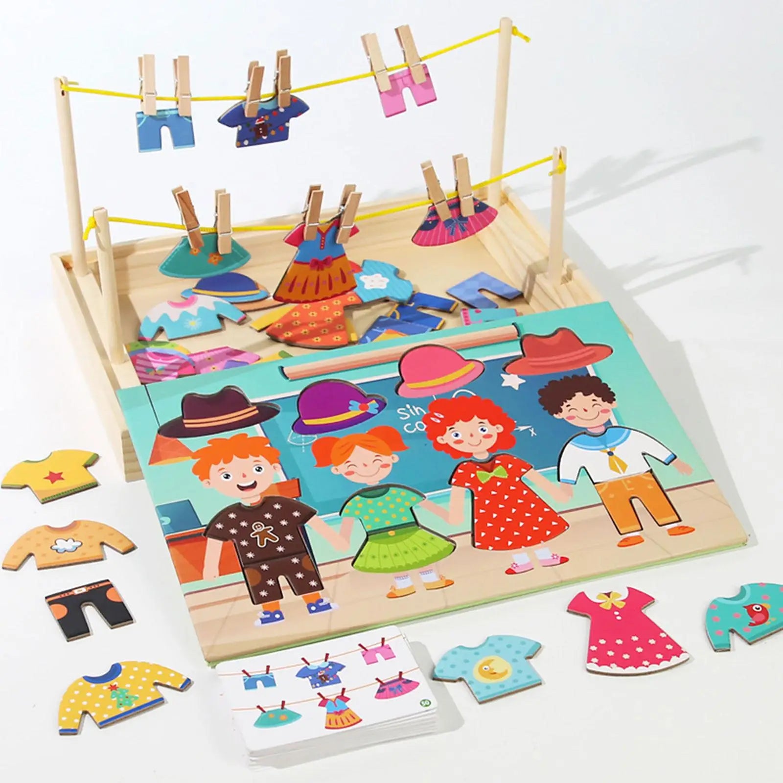 Wooden Dress up Puzzles Matching Game Drying Clothes Early Educational Montessori Toy Kids Puzzle Set for Children Boys Girls