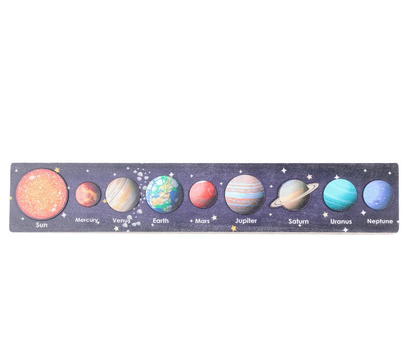Children Wooden Space Planet Puzzles Montessori Toys Planet Matching Game Jigsaw Tray Universe Solar System Science Learning Toy