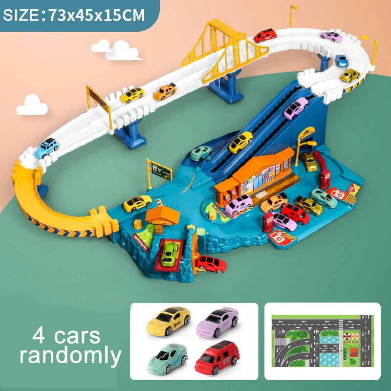 Electric Rail Car Dinosaur Building Parking Lot Adventure Racing Rail Car Toys Children Brain Mechanical Interactive Rail Cars