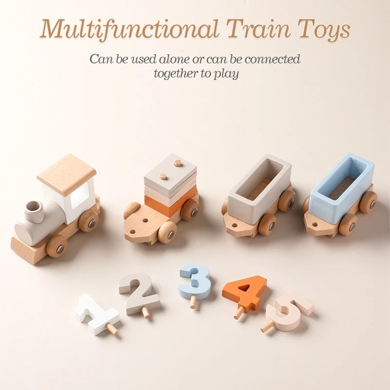 Montessori Toys Wooden Train Birthday Toy Baby Educational Toys Wooden Trolley Baby Learning Toys Number Of Wood Baby Toys Gifts