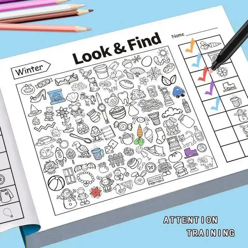 Kids Search for Items Game Fun Coloring Book Enhance Visual Perception Workbook Focus and Attention Handwriting Exercise Book
