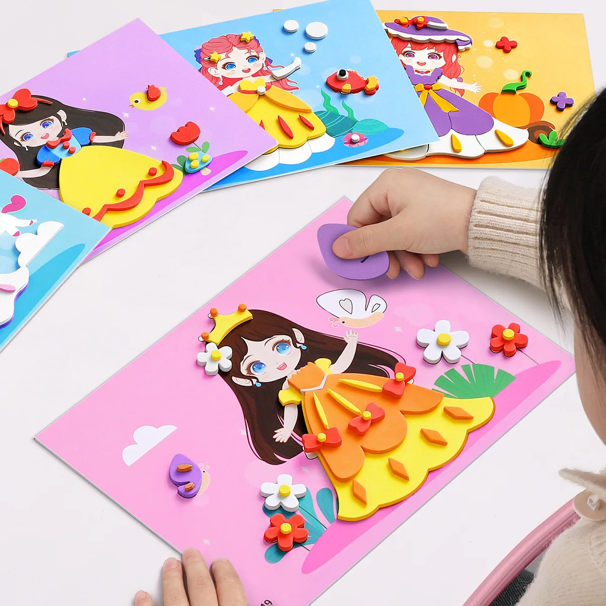 6pcs/set 3D EVA Foam Sticker DIY Cartoon Princess Animal Puzzle for Children Kids Multi-patterns Styles Toys for Children Gift