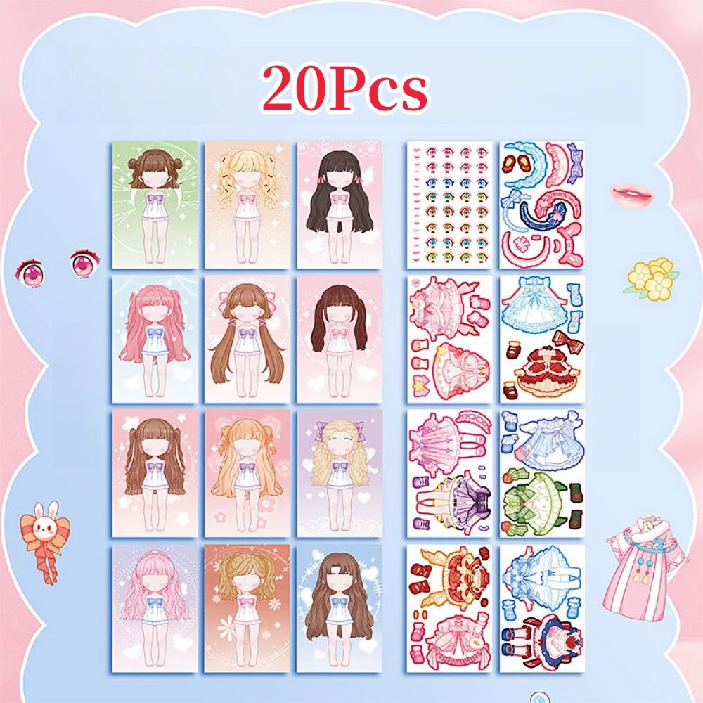 1pc Cute style change sticker book Cartoon Makeup Show Puzzle Cartoon Handmade DIY Sticker Book  Little Princess Makeup Book
