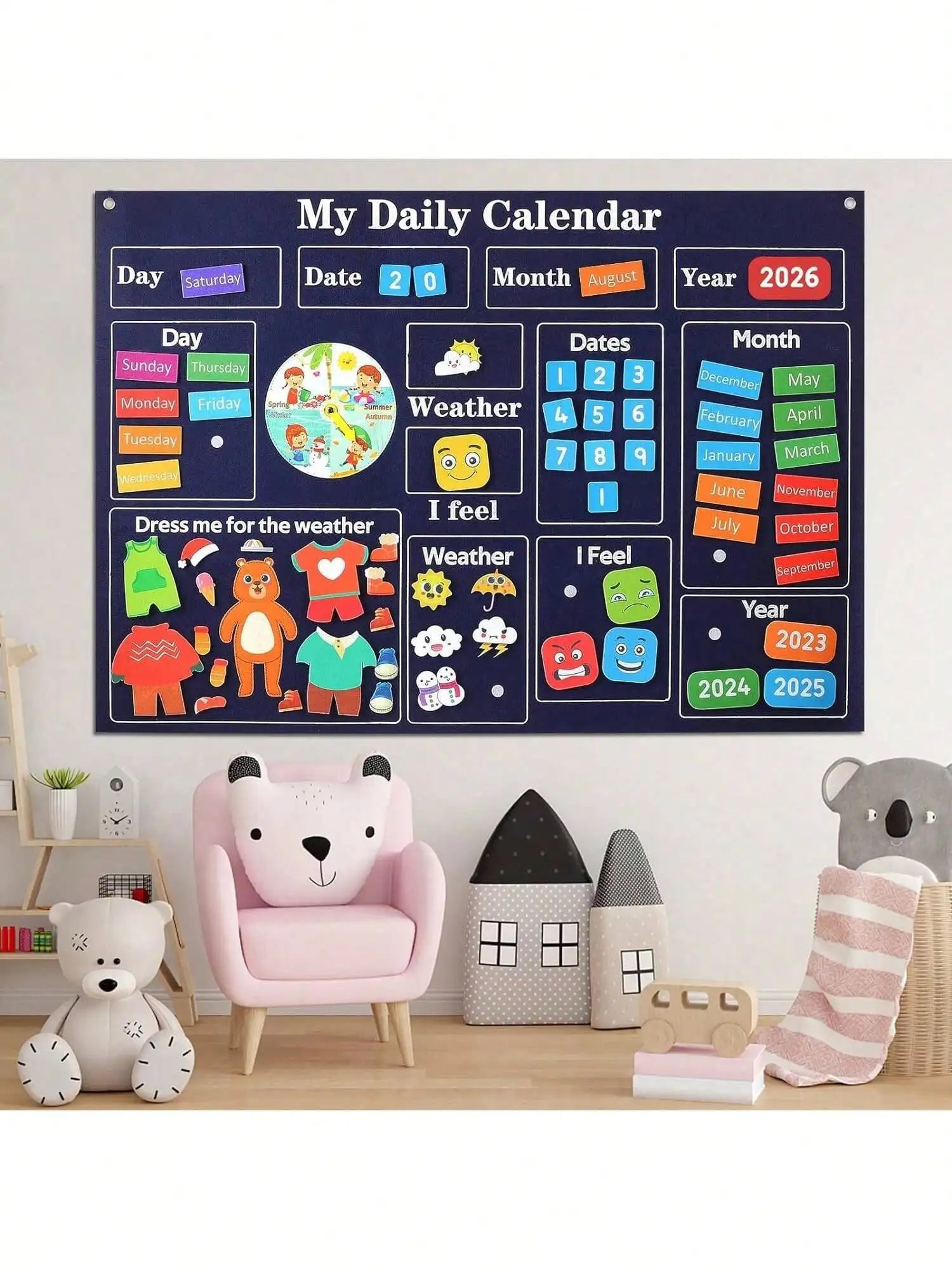 Montessori Felt Calendar Sensory Story Board for Toddlers，Interactive Classroom/Home Early Learning Wall Hanging Gifts