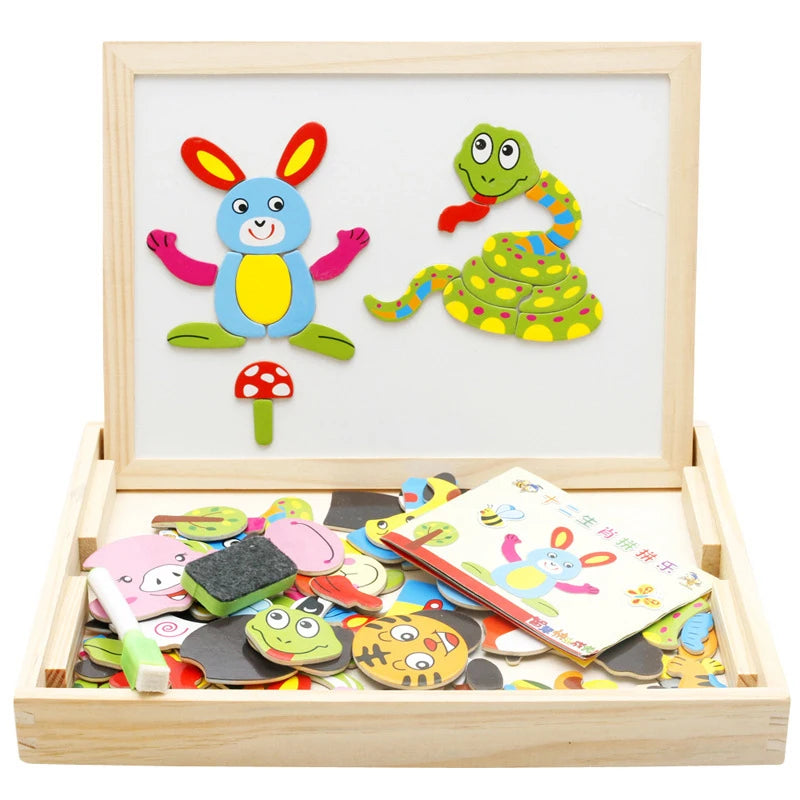 Wooden Multifunction Children Animal Puzzle Writing Magnetic Drawing Board Blackboard Learning Education Toys For Kids