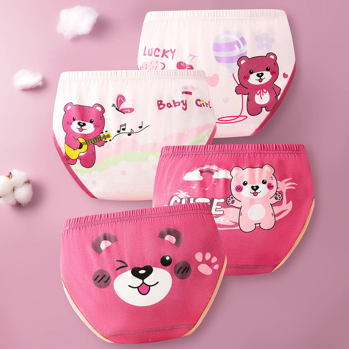 4Pcs Girls Cotton Panties Kid Breathable Soft Pretty Cartoon Briefs Young Children Underwears Toddler Antibacterial Knickers