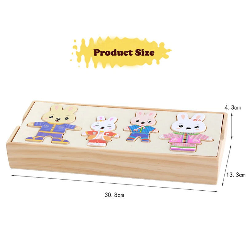 Little Bear Change Clothes Montessori Kids Early Education Wooden Jigsaw Puzzle Dressing Game Baby Puzzle Toys For Children Gift