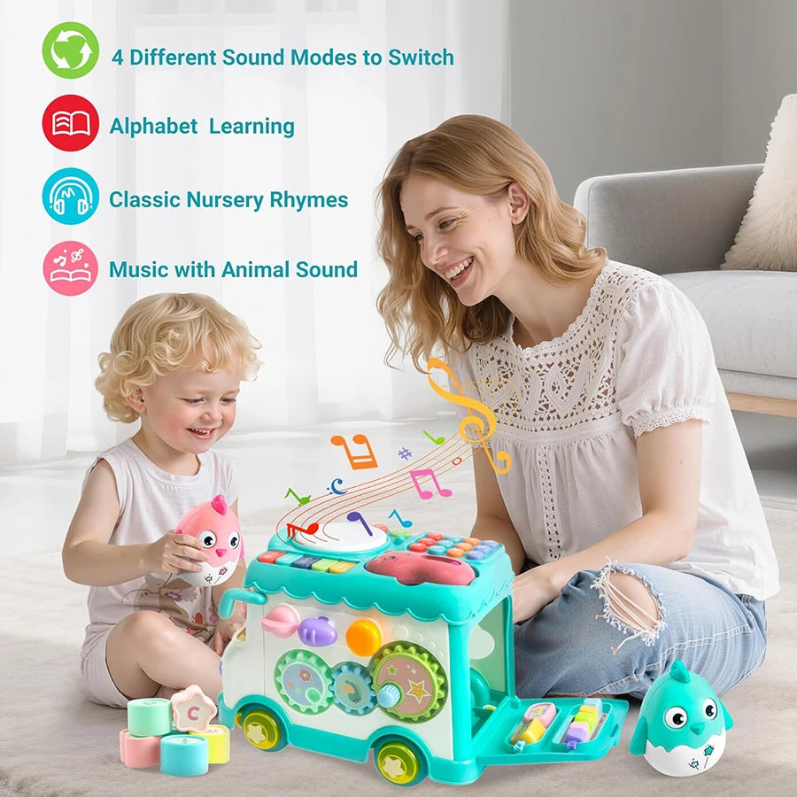 Montessori Educational Toys Baby Musical Bus Toys Educational Musical Learning Toddler for Baby Toddler Activity Bus Toys