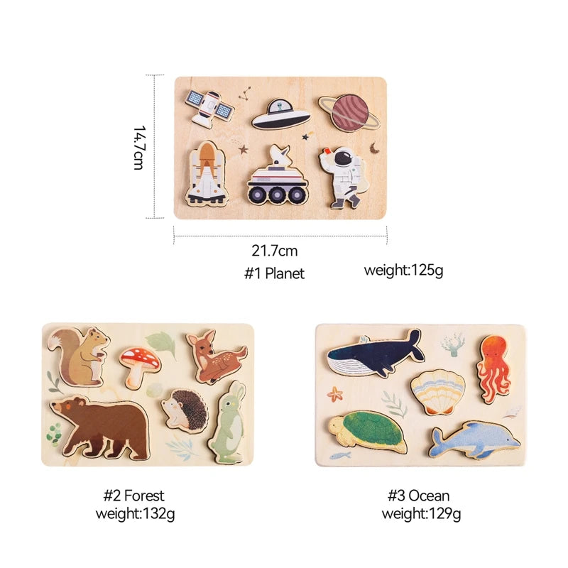 Wooden Puzzle Montessori Toys Baby Cartoon Ocean Animal Colorful Learning Education Block Toys Tangram Jigzaw Cognitive Kid Gift