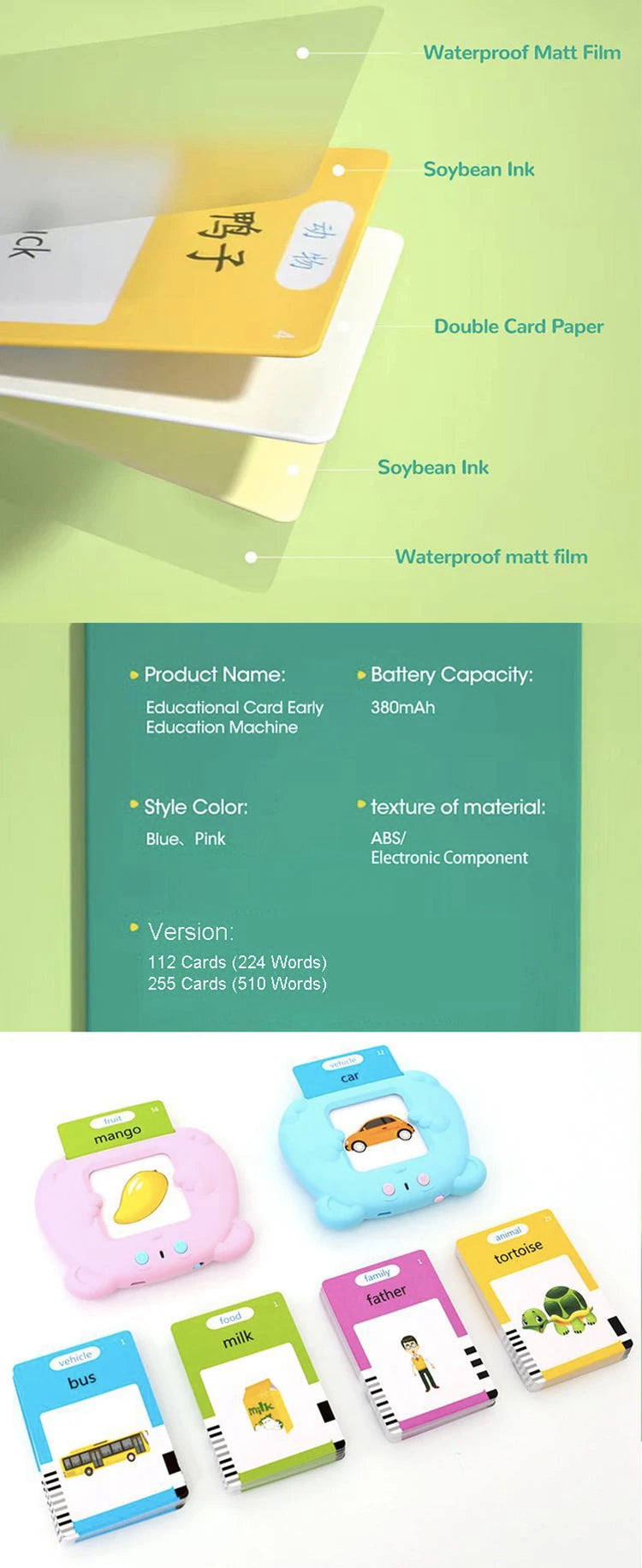 Learning English Flash Cards Machine Electronic Audio Book Toy Montessori Educational Toy for Children Christmas Gift 2026 New