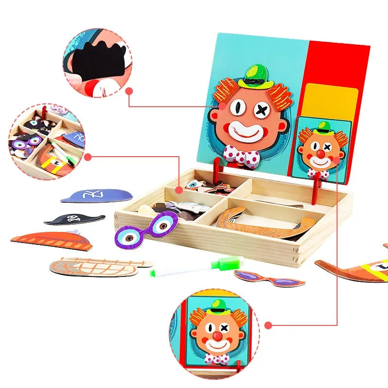 Magnetic 3D Puzzles for Kids Montessori Games Educational Toys for Children Blackboard Whiteboard Drawing Wooden Jigsaw Puzzle