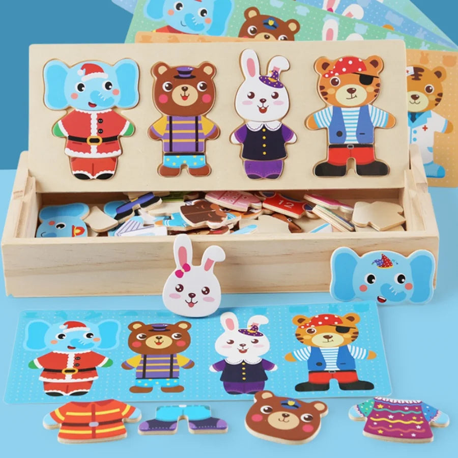 Wooden bear changing clothes animal changing clothes jigsaw kindergarten boys and girls darling Jigsaw Puzzle Children's puzzle