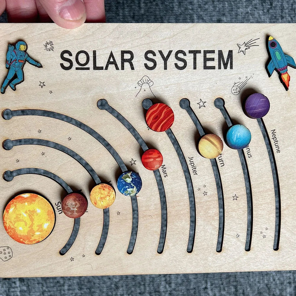 Movable Solar System Puzzle for Kids Boys 3-6 Years Wooden Space Toys Planets for Kids Space Planetary Science Educational Toys