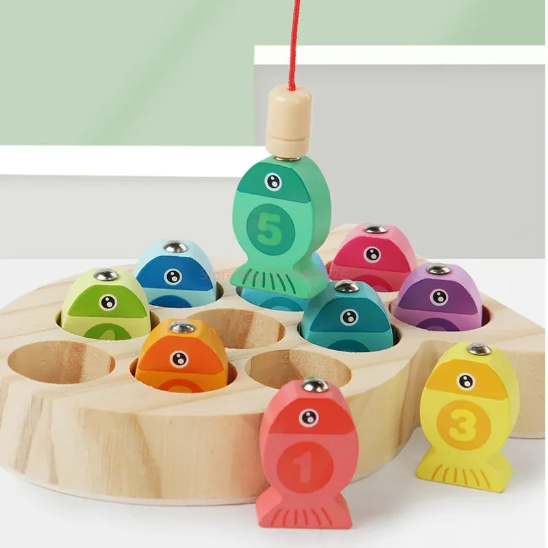 Wooden Children Fishing Toys Baby Montessori Early Education Toys Kids Ability Training Game Toddler Number Alphabet Learning