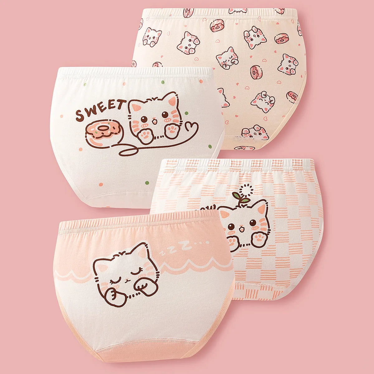 4Pcs Girls Cotton Panties Kid Breathable Soft Pretty Cartoon Briefs Young Children Underwears Toddler Antibacterial Knickers