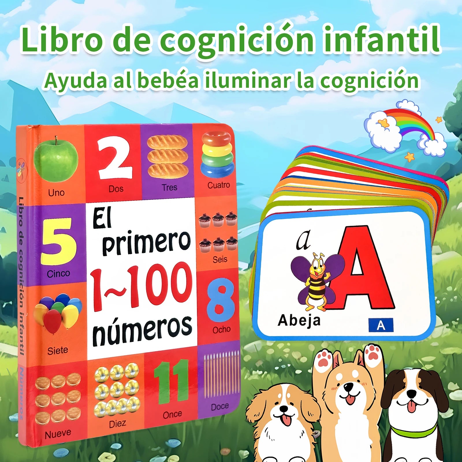 Baby Cognitive Learning Collection: Spanish Number Book + Letter flashcards, Preschool education tools, Gifts for Young children