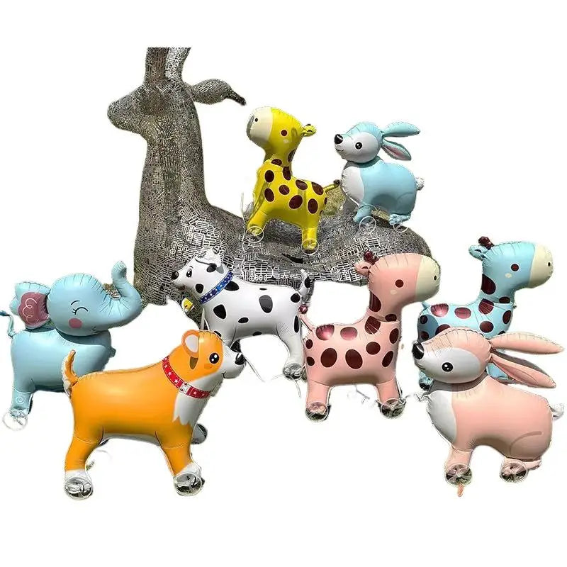 4D Cartoon Foil Balloons Elephant Stand Walking Balloon With Wheel For Kids Birthday Party Decoration Baby Shower