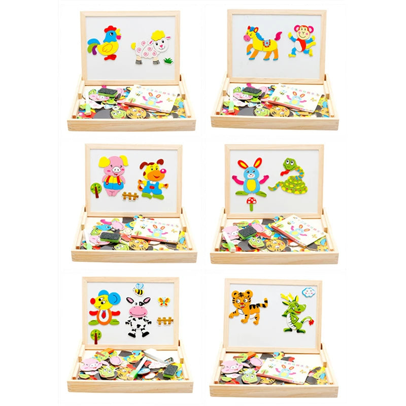 Wooden Multifunction Children Animal Puzzle Writing Magnetic Drawing Board Blackboard Learning Education Toys For Kids