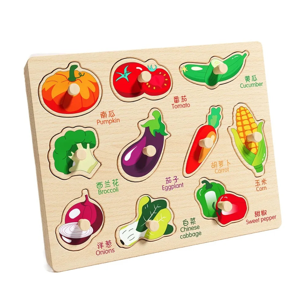 Montessori Hand Grab Boards Toys Cartoon Shape Matching Tangram Jigsaw Game Multifunction Creative Wooden Puzzle Toys Kids