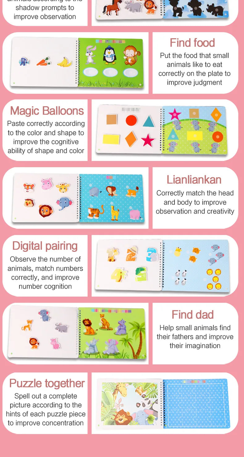 Montessori Busy Book for Kids Toddlers Educational Toys Baby Diy Paste Quiet Book Children Animals Numbers Matching Puzzles Toys