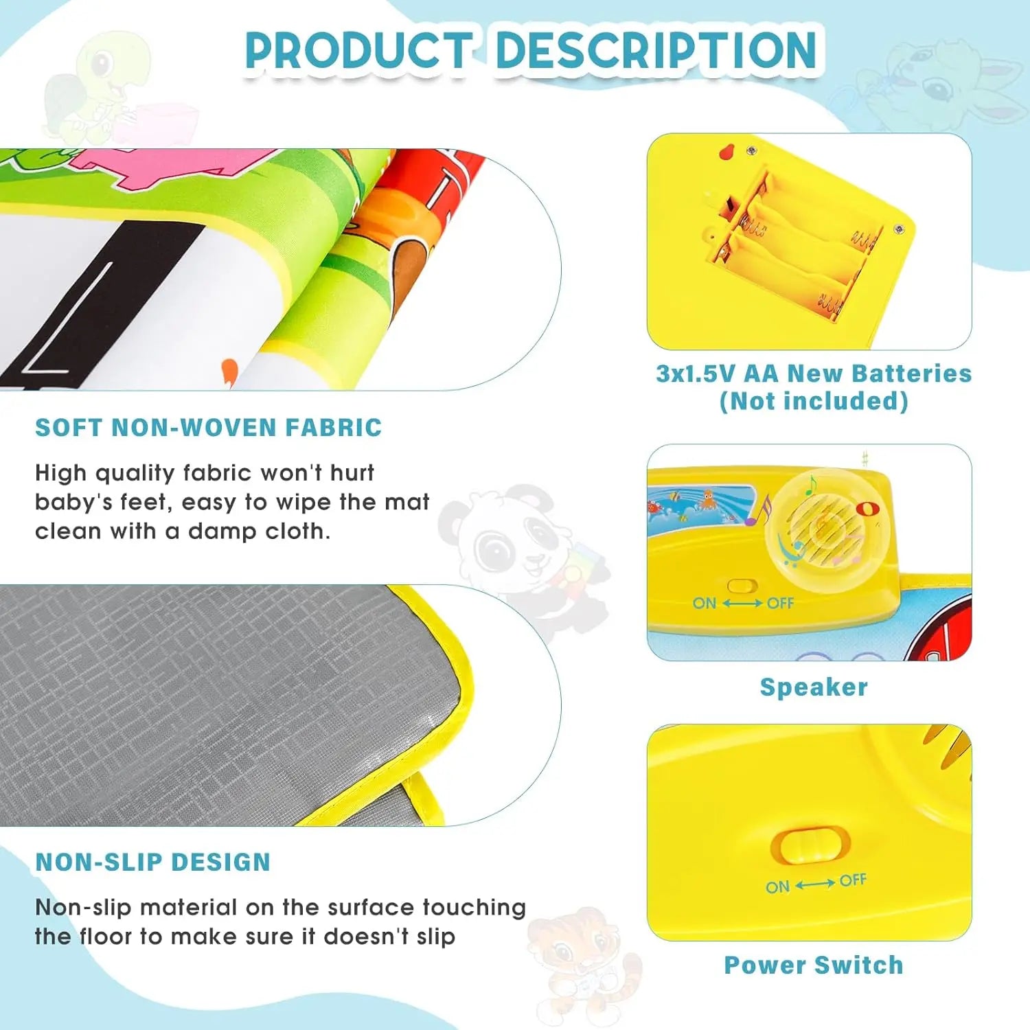 15*44" Educational Baby Play Mat Newborn Piano Gym for 0-12 Months Music Games For Babies Development Baby Activities Toys