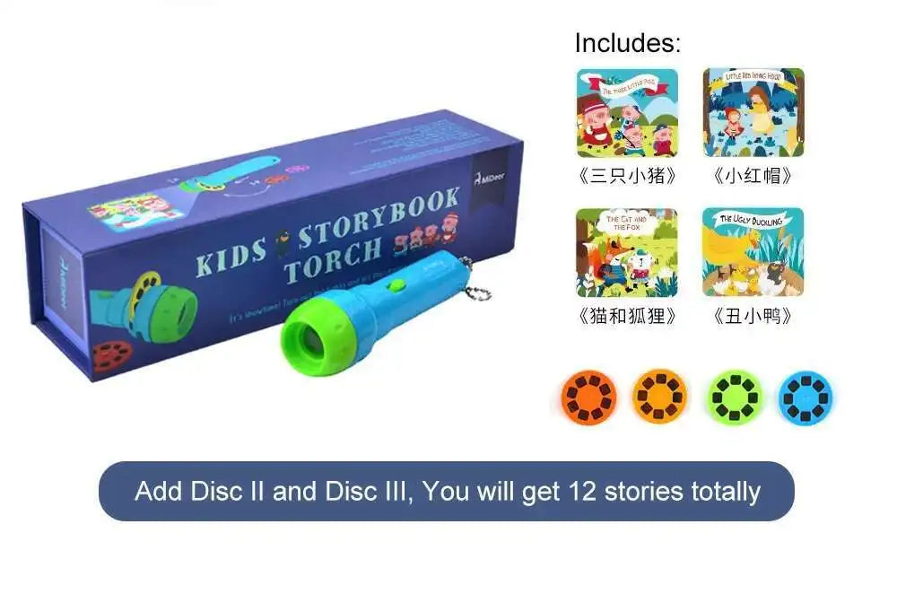 Children's Storybook Torch Projector Kaleidoscope Sky Handrail Galaxy Night Light Up Cartoon Baby Toy For Kids Educational Toys