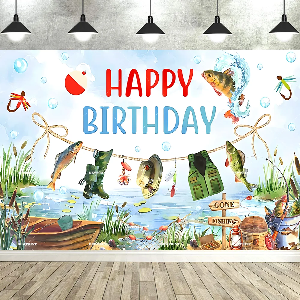 Fishing Themed Birthday Party Decoration Photography Backdrop, Children's and Adults' Birthday Party Banner Photography Backdrop