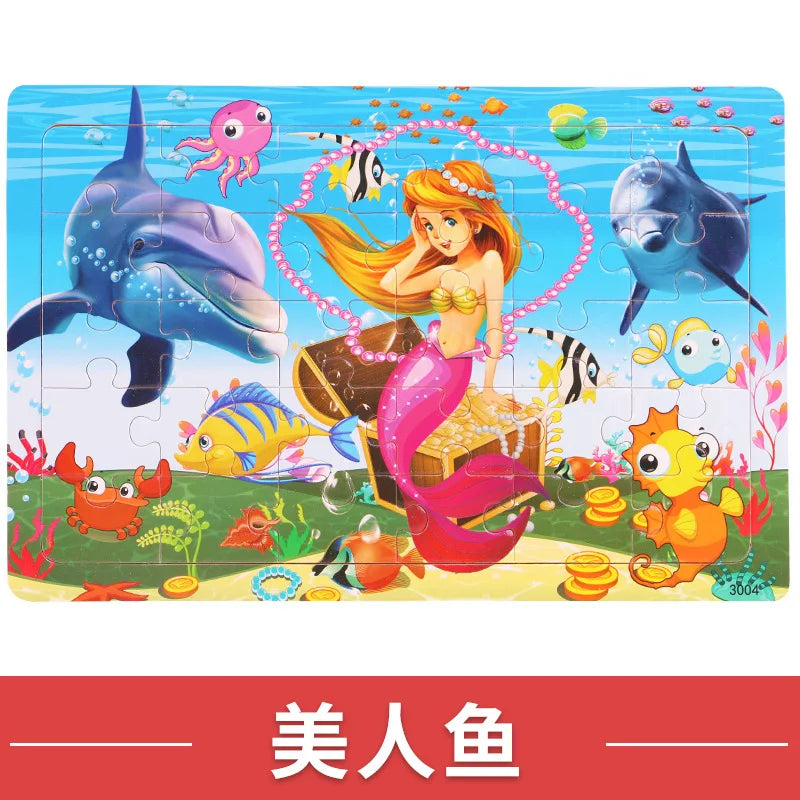 NEW Wooden 30pcs Puzzles Children Animal Dinosaur Cartoon Plane Puzzle Baby Early Education and Intellectual Building Block Toys