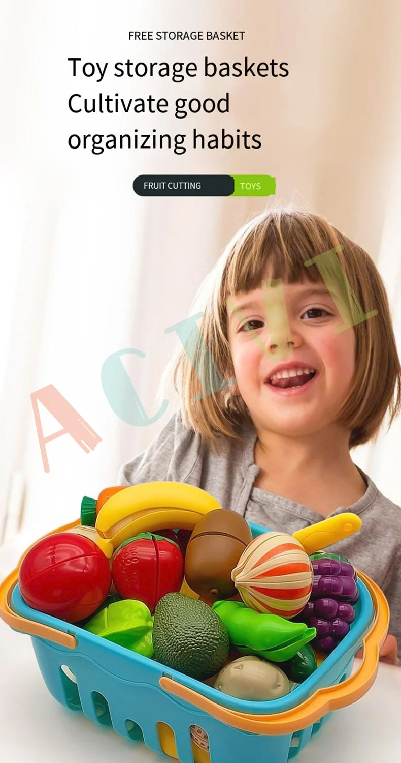 Kid Pretend Play Kitchen Fun Cutting Fruits and Vegetables Food Play House Set Puzzle Education Toys For Kids Boys Girls Gifts