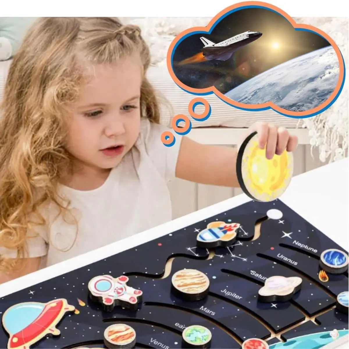 Movable Solar System Puzzle for Kids Boys 3-6 Years Wooden Space Toys Planets for Kids Space Planetary Science Educational Toys