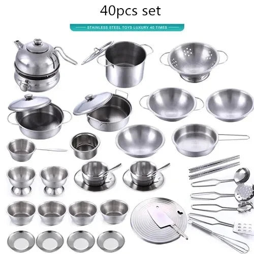 Stainless Steel Action Figures Kids Kitchen Toys Cooking Cookware Children Kitchen Tableware Pretend Role Play Toy for Kids