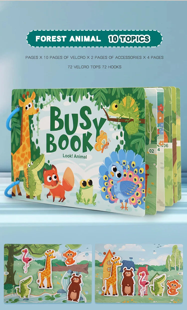Busy Book for Kids, Animals Vehicles Dinosaurs Stickers, Matching Number & Letter Games, Interactive Learning Activity Book