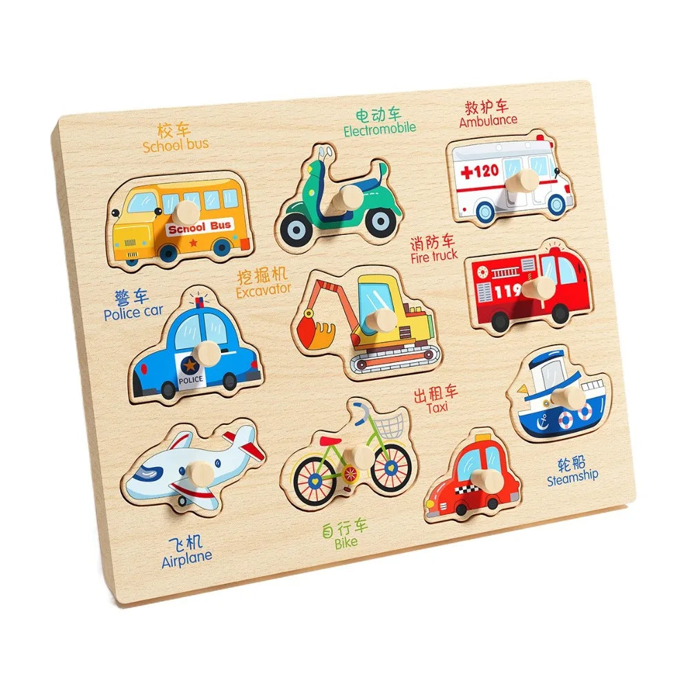 Montessori Hand Grab Boards Toys Cartoon Shape Matching Tangram Jigsaw Game Multifunction Creative Wooden Puzzle Toys Kids