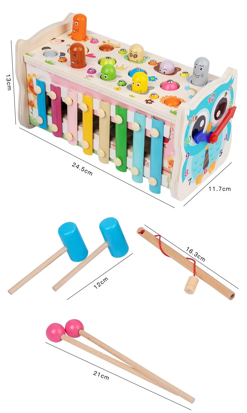 BabyToys bebe Toddler Kids Wooden Fun Game Montessori Activity Toys For Children Elephant Beating Whack-A-Mole Hammer Pounding