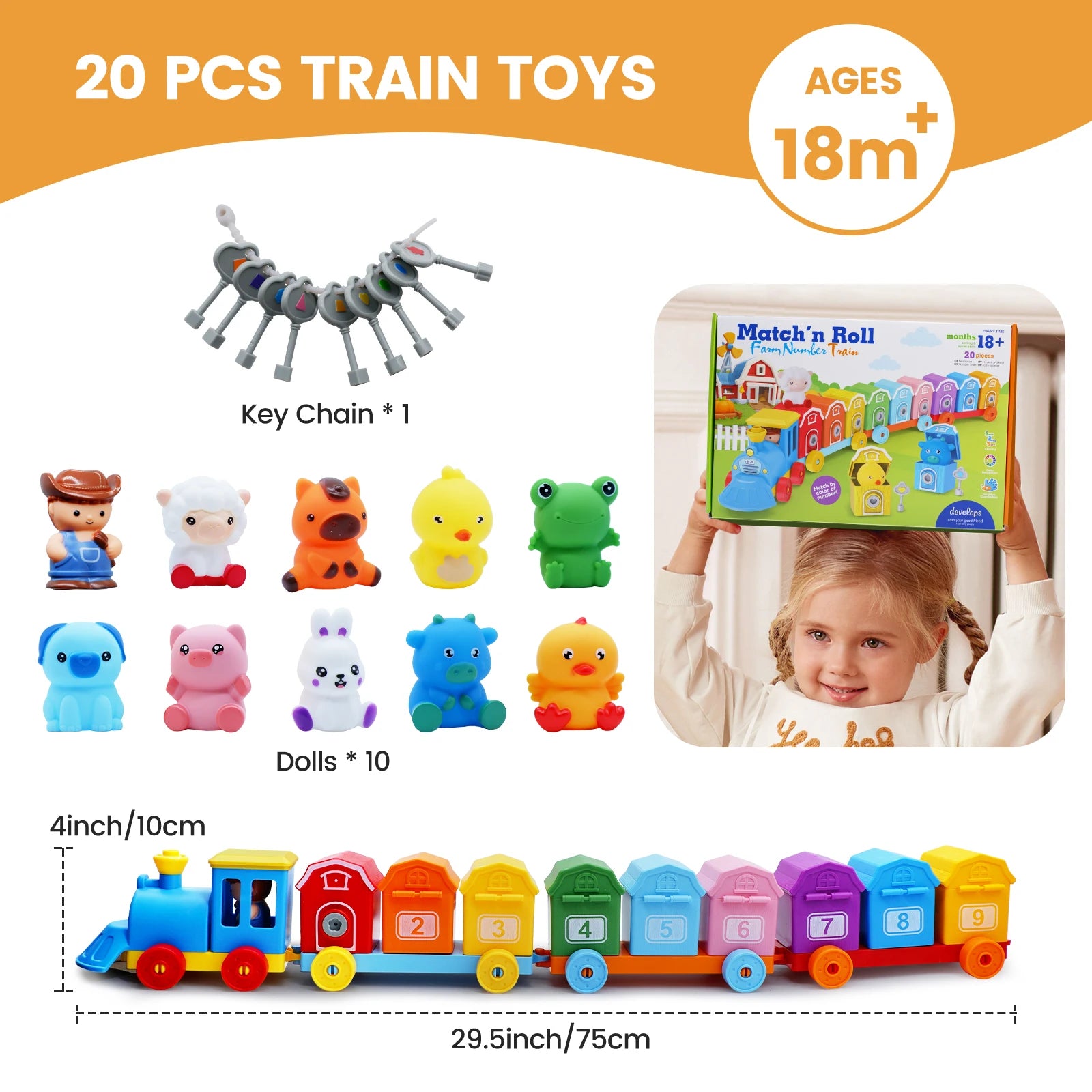 Montessori Farm Train/Surprise Party Set for Toddlers Learning Counting, Matching & Sorting Fine Motor Skills,Preschool Toy Gift