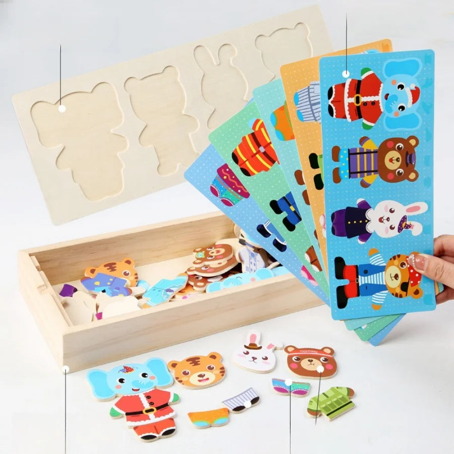 Wooden bear changing clothes animal changing clothes jigsaw kindergarten boys and girls darling Jigsaw Puzzle Children's puzzle