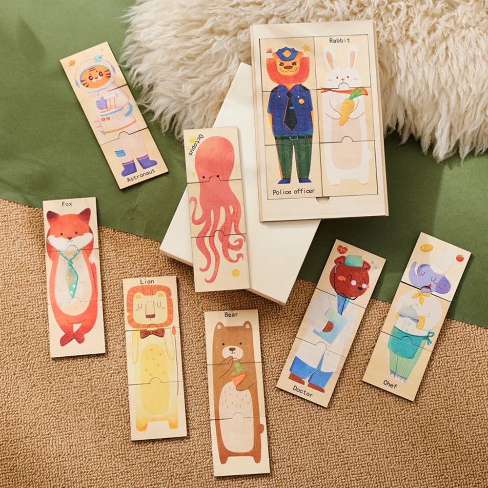 3D Wooden Jigsaw Puzzles for Children Cartoon Animal Hand eye coordination game Baby Educational Puzzles Toy Baby puzzle gift