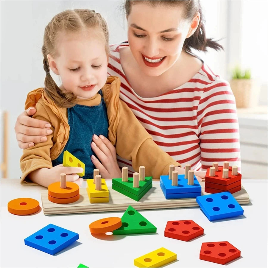 Early education equipment geometric set columns, infant and child intelligence assembly building blocks boy toys